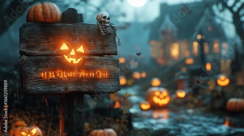 Glowing Jack-O-Lanterns and Spooky Decorations in a Haunted Pumpkin Patch at ...