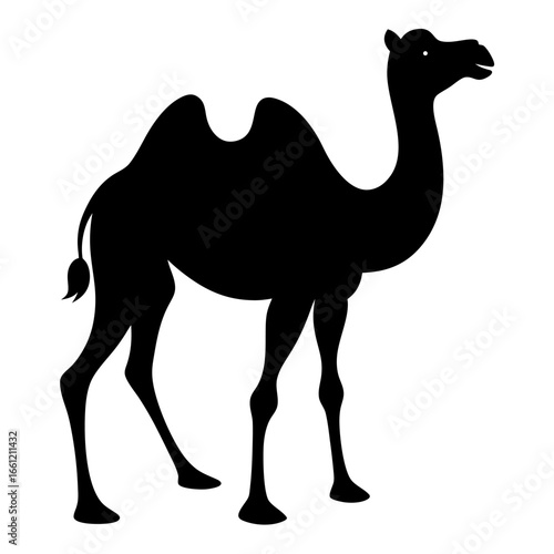 Black silhouette of a camel isolated on white background