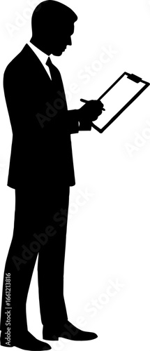 Silhouette of Businessman Checking Documents ? Office Work Vector with white background 