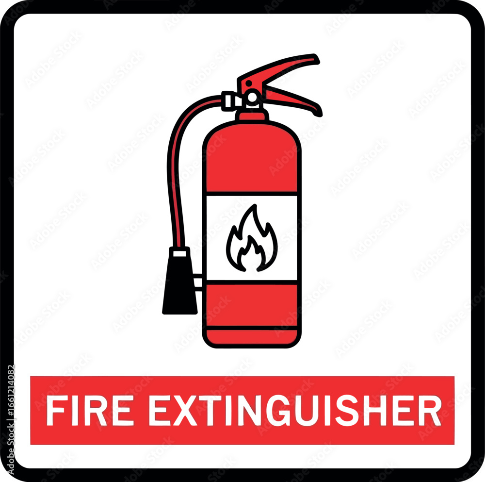 Obraz premium Red fire extinguisher safety sign warning label industrial equipment vector