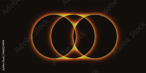 Glowing abstract, circle, pattern, background, and geometric design in fiery orange light. Futuristic digital art for wallpaper, decoration, and visuals.