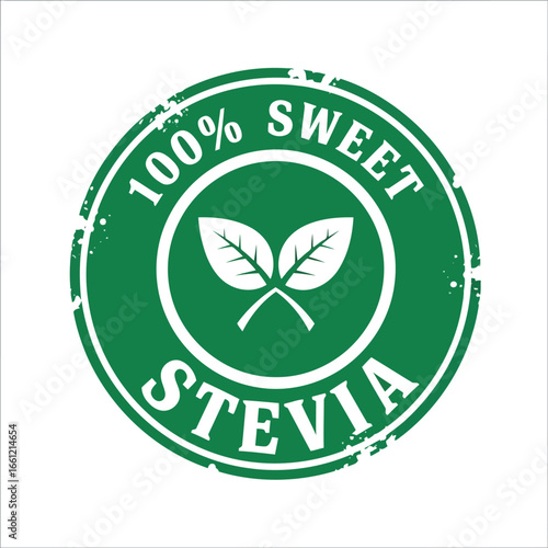 Natural sweetener stevia leaf round seal emblem healthy food ingredient vector