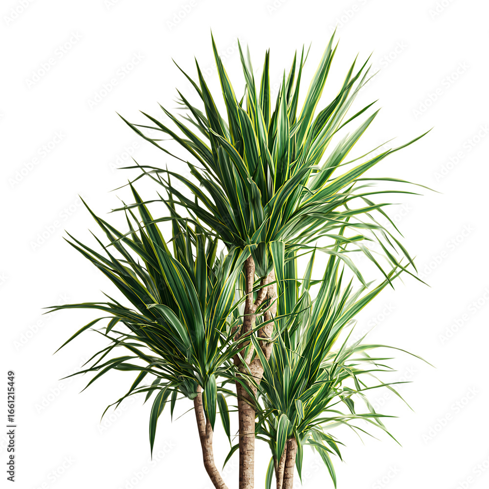 Fototapeta premium Variegated Yucca plant, isolated on black background.