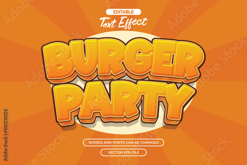 Burger party editable text effect with comic background