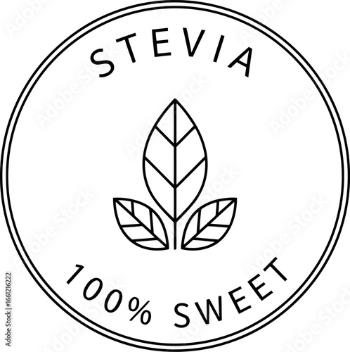 Hand-drawn stevia leaf emblem 100% sweet natural sweetener label vector