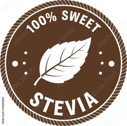 Natural sweetener stevia leaf emblem 100% sweet healthy alternative ingredient vector