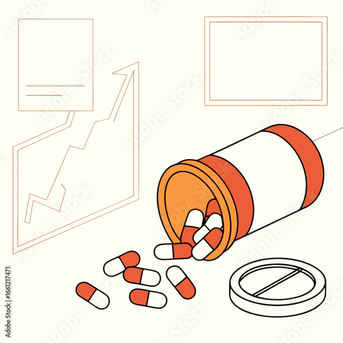 Healthcare Expenses and Pharmaceutical Market Growth with Medical Pill Illustration