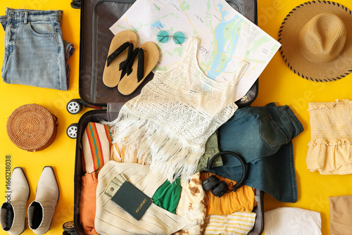 Open suitcase with female c...