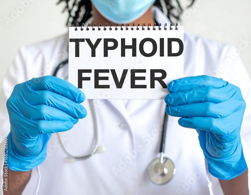 Doctor holding sign about typhoid fever