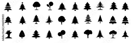 Set of Various Black Tree Silhouettes for Design and Decorative Projects