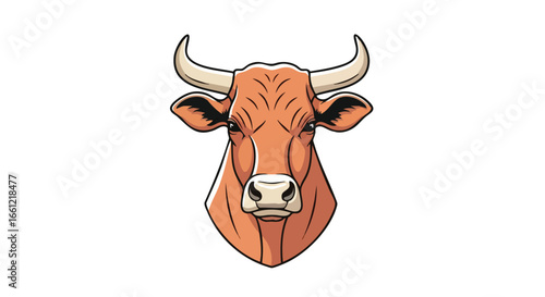 A powerful, stylized illustration of a bull's head facing forward, isolated on a white background.