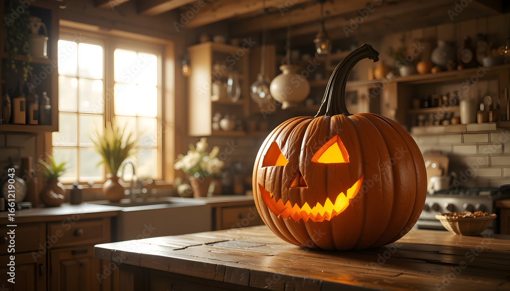 Fototapeta premium Smiling Jack-O’-Lantern Indoors