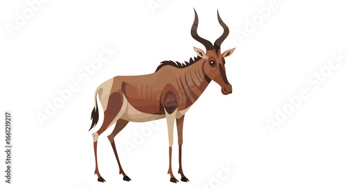 Side profile illustration of a red hartebeest, a large African antelope, isolated on a white background.