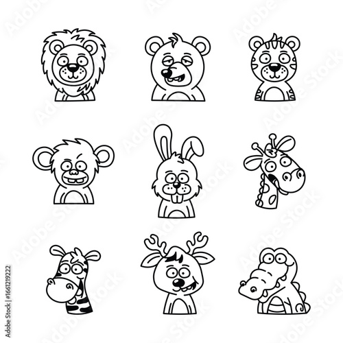 Hand Drawn Cute Animal Icon Pack - 9 Cartoon Zoo Characters