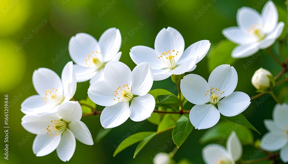 Obraz premium Delicate white blossoms on a branch. Close-up, natural