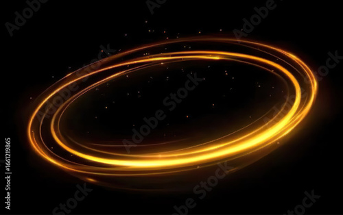 Round, background, energy, ring, circle, shine, glow with brilliant neon spark, electric fire flash over futuristic night space, radiant gold magic beam and glowing illumination, png.
