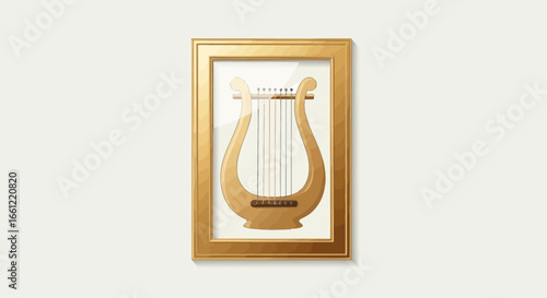 Antique lyre instrument art nouveau style in a gold frame decoration