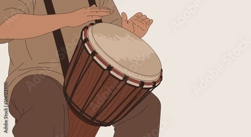 Captivating Rhythmic Expression Illustration Depicting Hands Playing a Djembe Drum