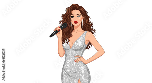 Captivating singer in sequin dress delivers an enchanting performance