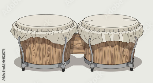 Cartoon illustration of two bongos on a plain backdrop art, drawing