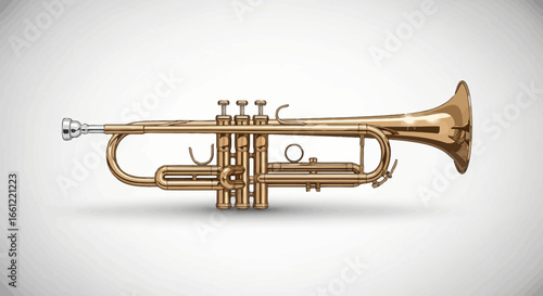 Detailed digital illustration of a classic golden trumpet instrument isolated