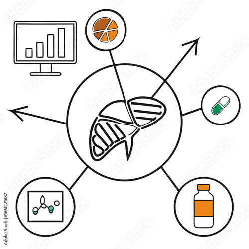 Diagram illustrating liver health analysis and medical research with data visualization
