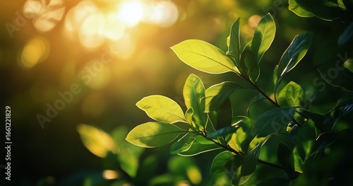 Sunlight Filters Through Green Leaves in a Serene Nature Setting During Late ...
