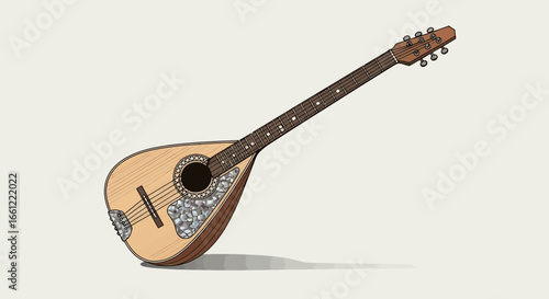 Graceful Cartoon Style Mandolin Illustration Against Simple Background