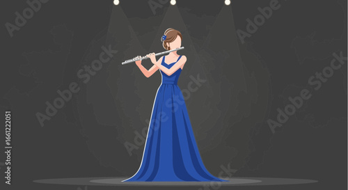 Graceful flutist performing under the spotlight, a symphony of elegance