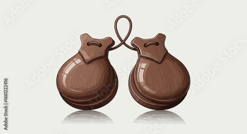 Illustration of wooden castanets, traditional percussive musical instrument