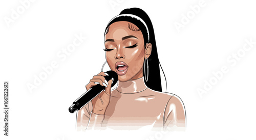 Illustrative singer with poised elegance delivering a captivating performance