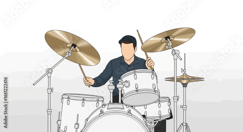 Isolated vector illustration showcasing a drummer energetically playing a kit