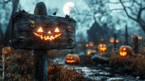 Glowing Jack-O-Lanterns and Spooky Decorations in a Haunted Pumpkin Patch at ...