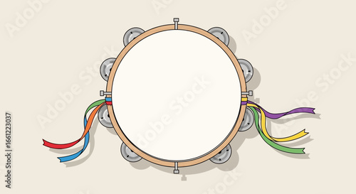 Stylized Tambourine Illustration with Vibrant Ribbons for Festive Occasions