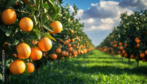 Vibrant Orange Trees Flourish in a Sunlit Grove During Harvest Season Near a ...
