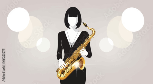 Abstract artistic illustration of a saxophonist with geometric shapes background