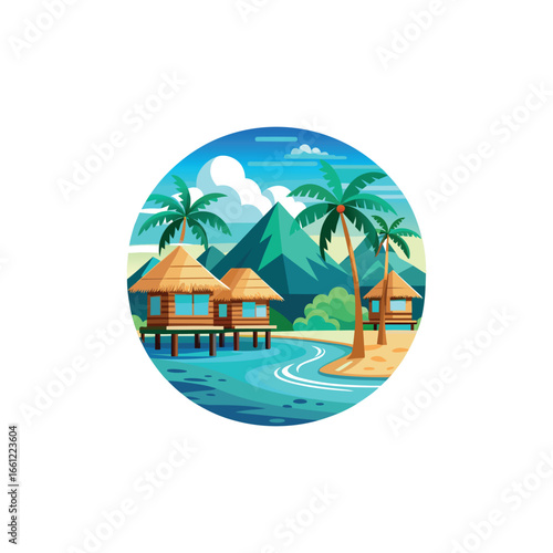 tropical beach resort illustration overwater bung 