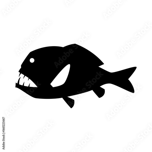 Common fangtooth silhouette illustration. Deep sea fish silhouette.