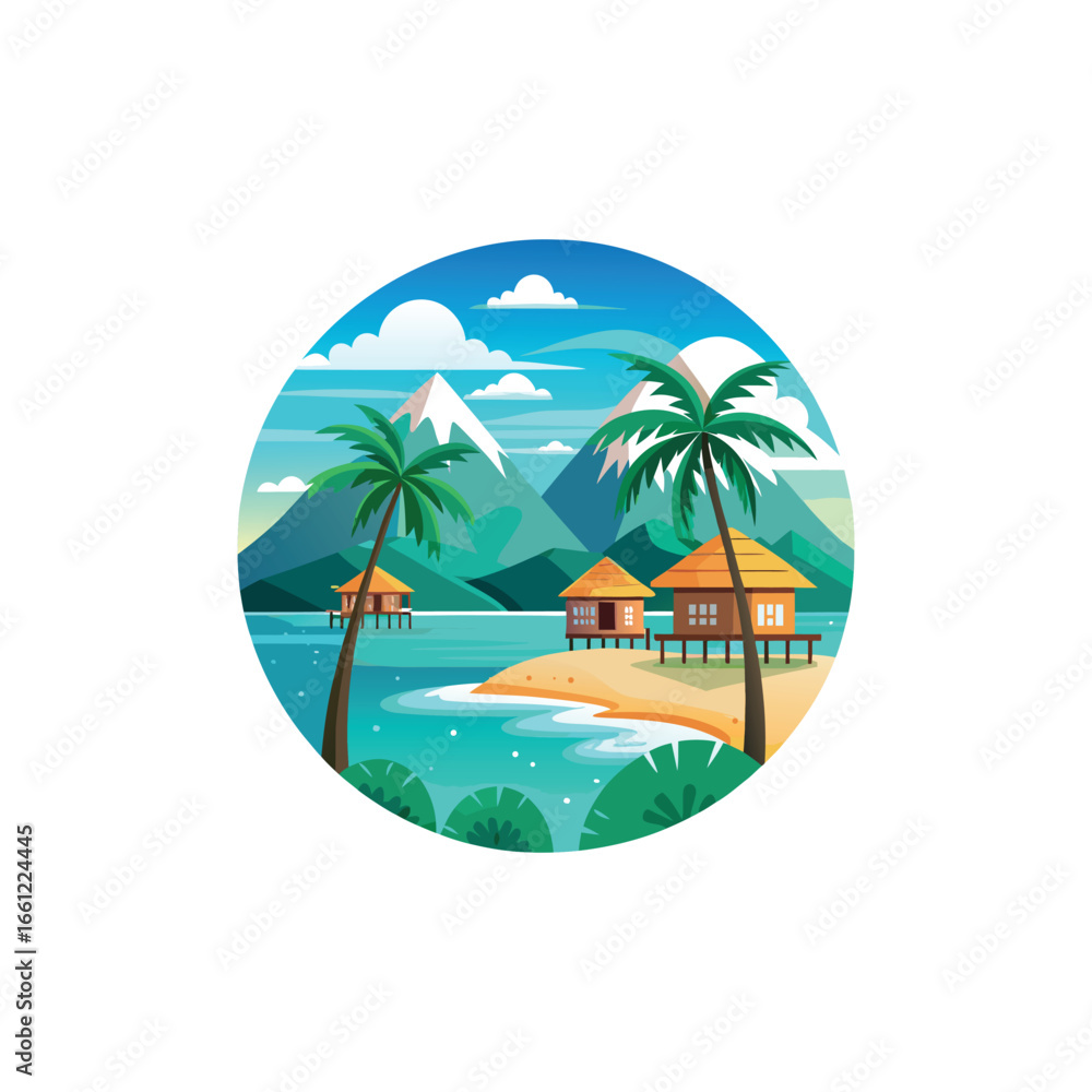 Obraz premium tropical beach resort illustration overwater bung 