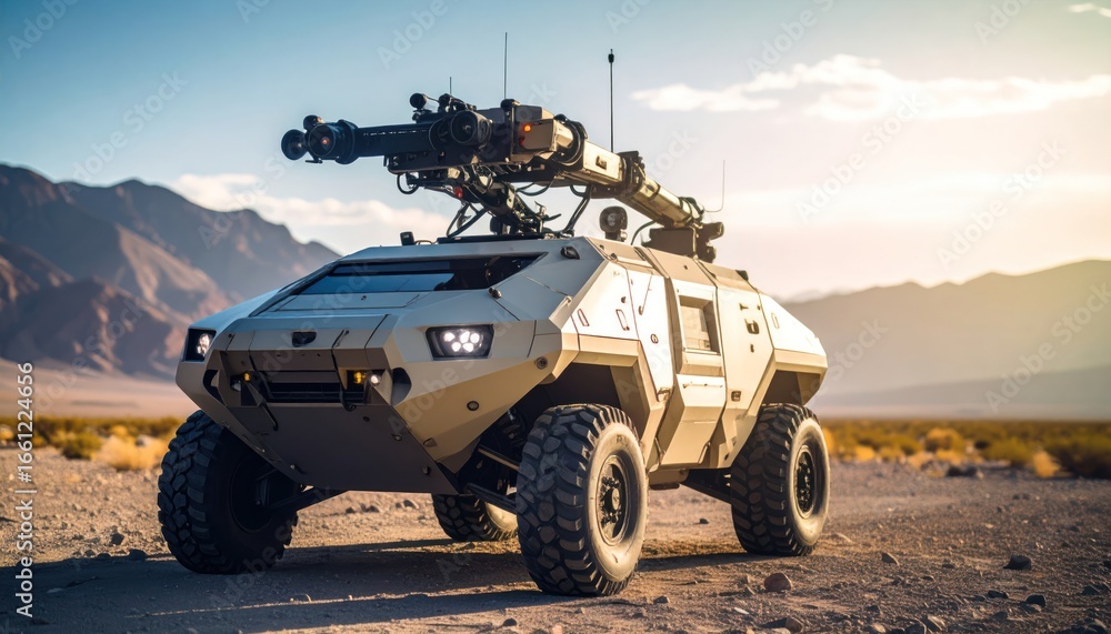 custom made wallpaper toronto digitalMilitary vehicle with weapon system in desert landscape.