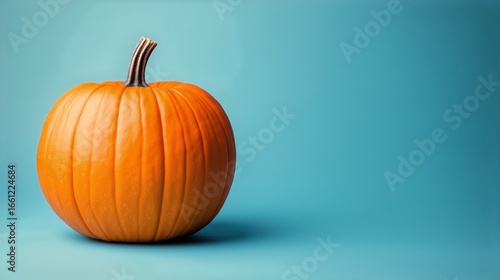 Jack-o-lantern Displayed on a Blue Surface for Halloween Celebration in October.