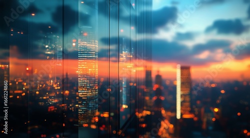 Beautiful Sunset Reflected in Urban Glass Buildings During Twilight.