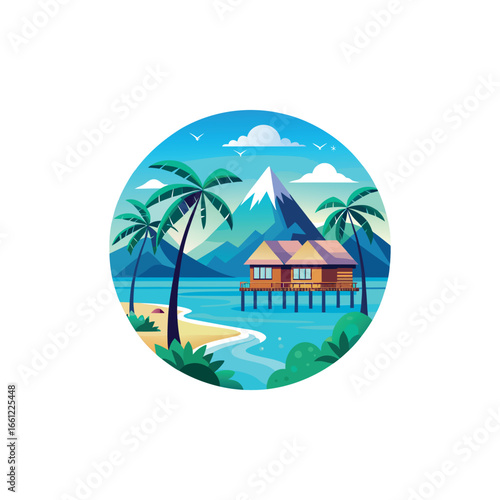 tropical beach resort illustration overwater bung 