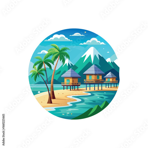 tropical beach resort illustration overwater bung 