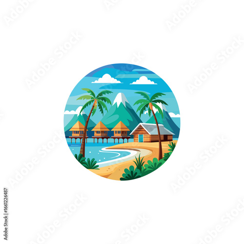 tropical beach resort illustration overwater bung 