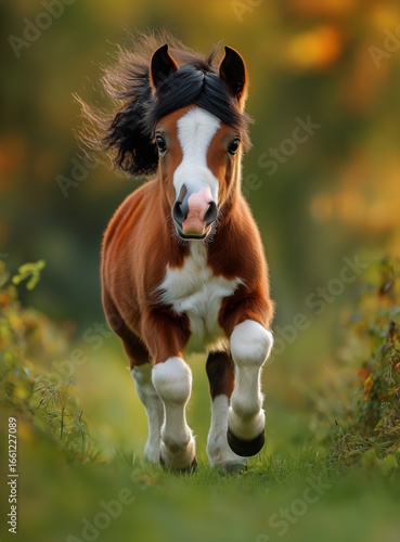 Running Pony in a Natural Landscape During Golden Hour