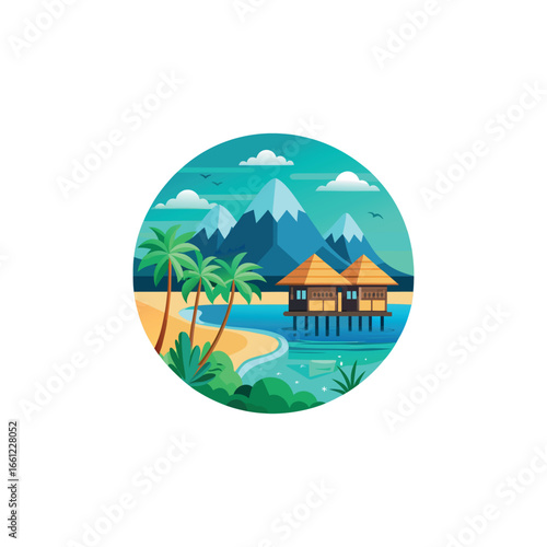 tropical beach resort illustration overwater bung 