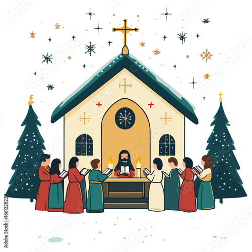 mass, christmas, festival, religion, vector, transparent background, church, winter, chapel, culture, faith, people, god, nativity, religious, season, celebration, xmas, december