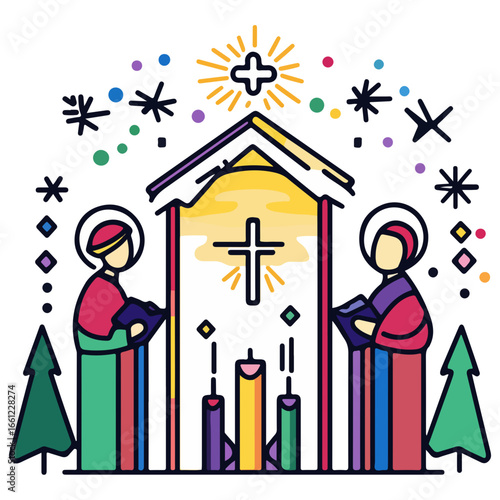 mass, christmas, festival, religion, vector, transparent background, church, winter, chapel, culture, faith, people, god, nativity, religious, season, celebration, xmas, december