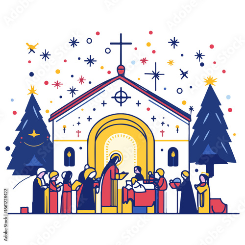 mass, christmas, festival, religion, vector, transparent background, church, winter, chapel, culture, faith, people, god, nativity, religious, season, celebration, xmas, december